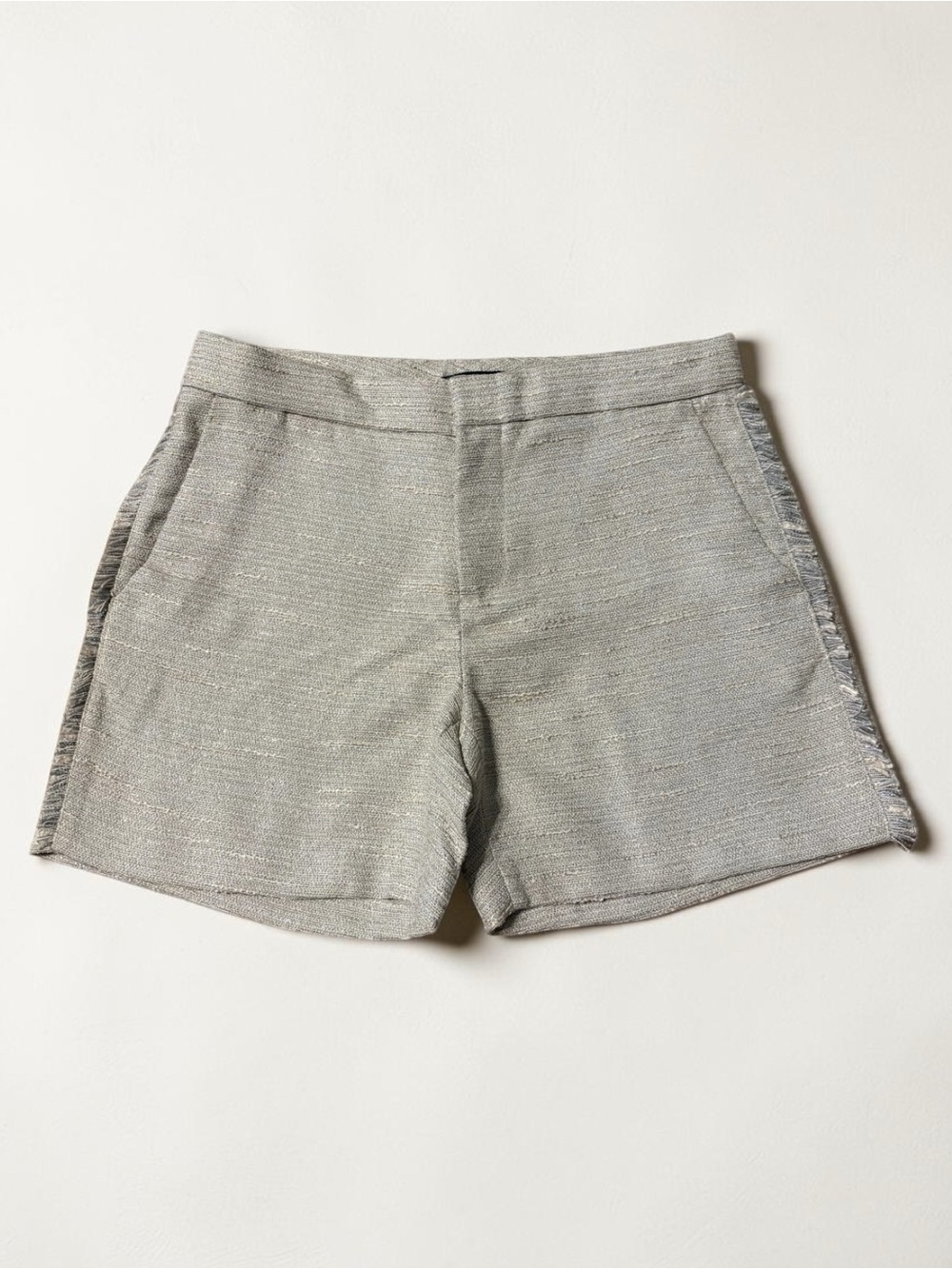 Banana Republic Tweed Shorts Sz 0 Gold Metallic Fringe Hem High Waist Trouser - Picture 2 of 6
